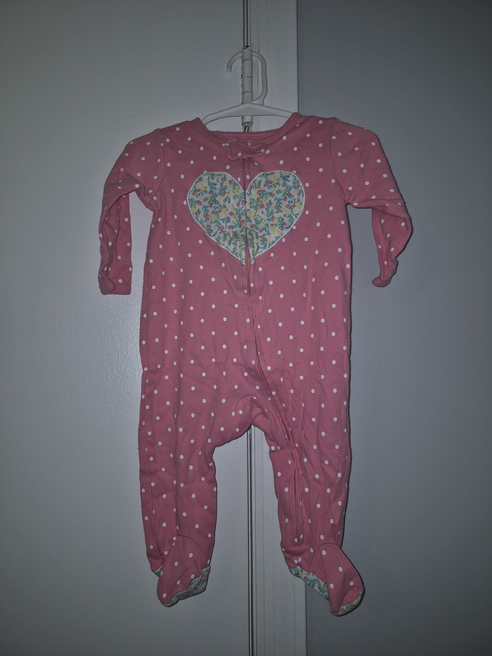 Carter's 6 Month Pink Polka Dot Heart One-Piece Sleeper for Kids
